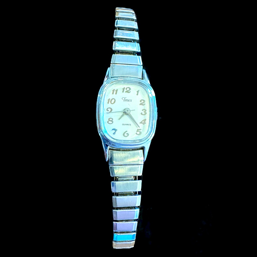 Vintage Ladies Stainless Steel Timex Watch With Stretch Bracelet Band